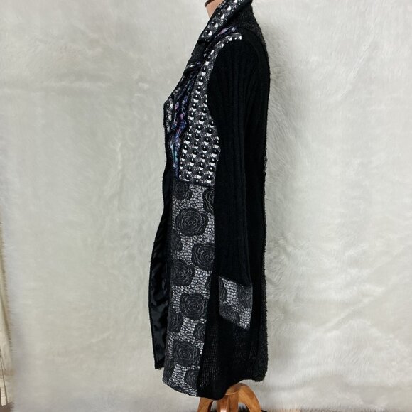 Tivoli Ireland Wool Mohair Floral Lace Ruffle Long Cardigan Sweater Jacket S - Picture 3 of 7